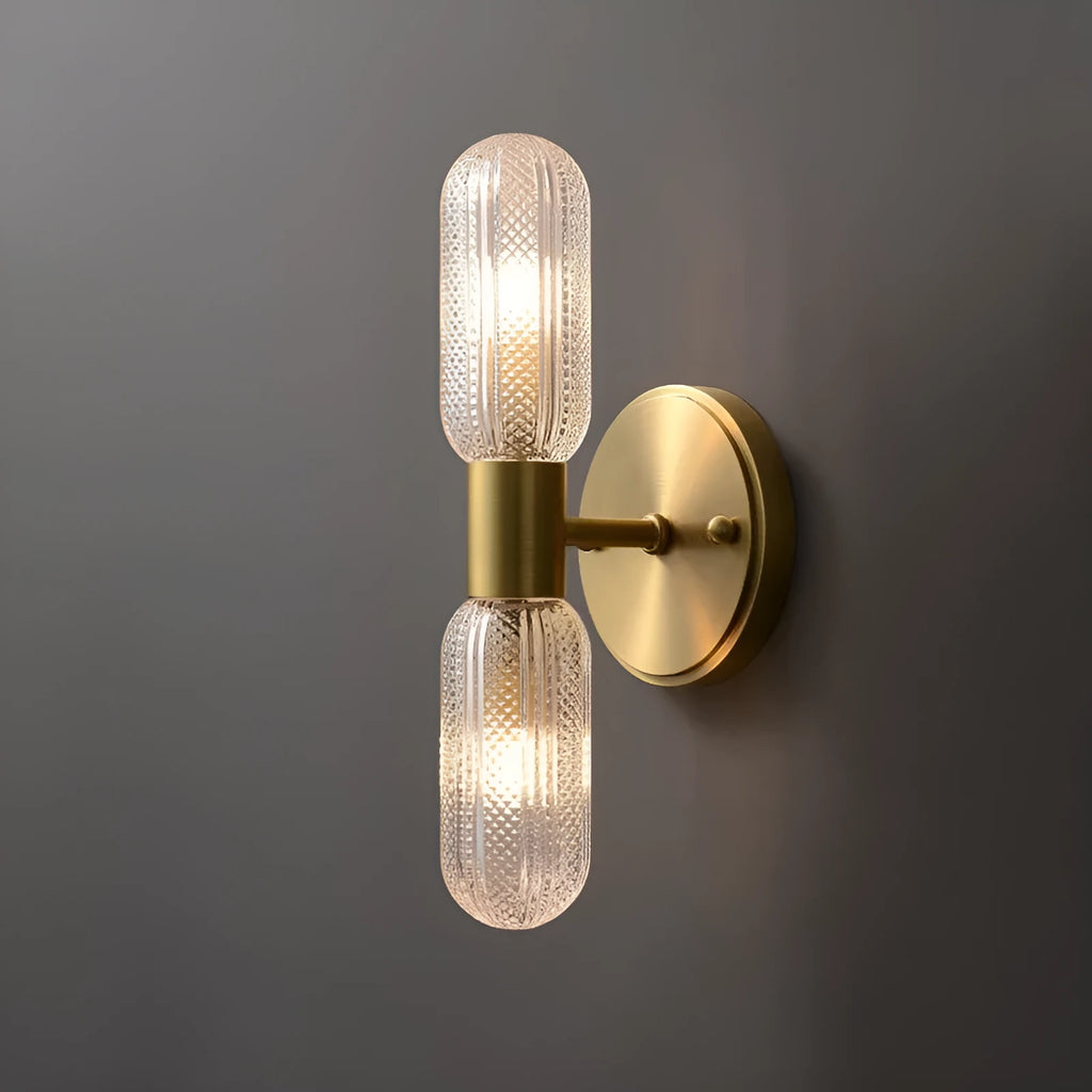 Nordic style dual-head copper wall lamp mounted on white wall showing simple post-modern design