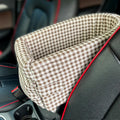 Plaid cloth dog kennel with PP cotton filling in pink and white, 42x22x20cm, for small dogs in car travel