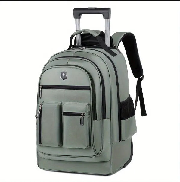 Ultra-light 16-inch Oxford cloth trolley backpack with single-directional wheels in black