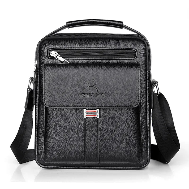 Men's PU leather crossbody bag with solid colour finish and sewing line detail, available in five colours