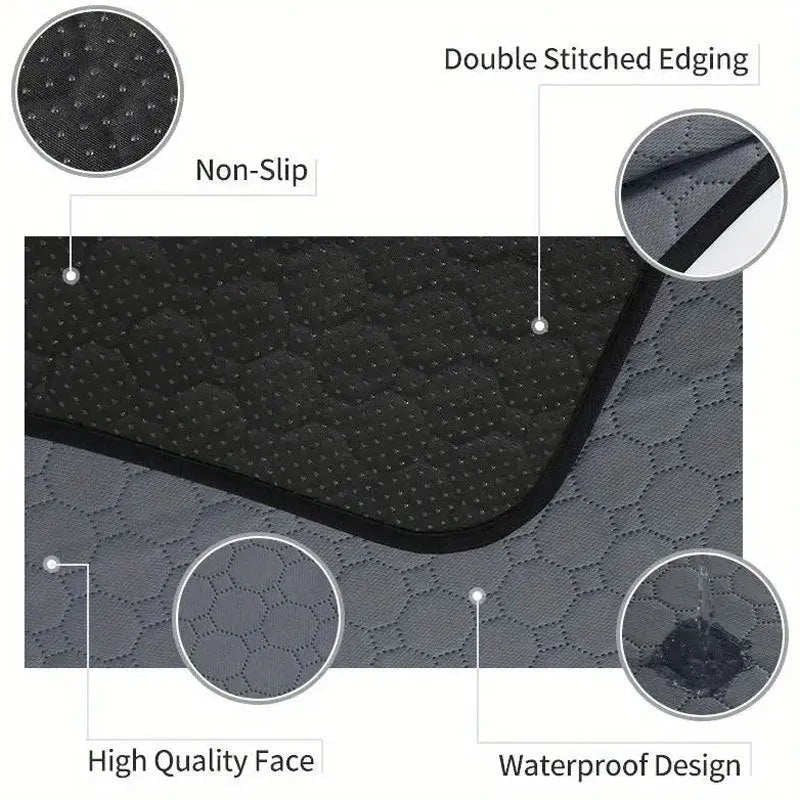 Washable dog pee pads in tan and grey colours showing multiple size options for pet protection