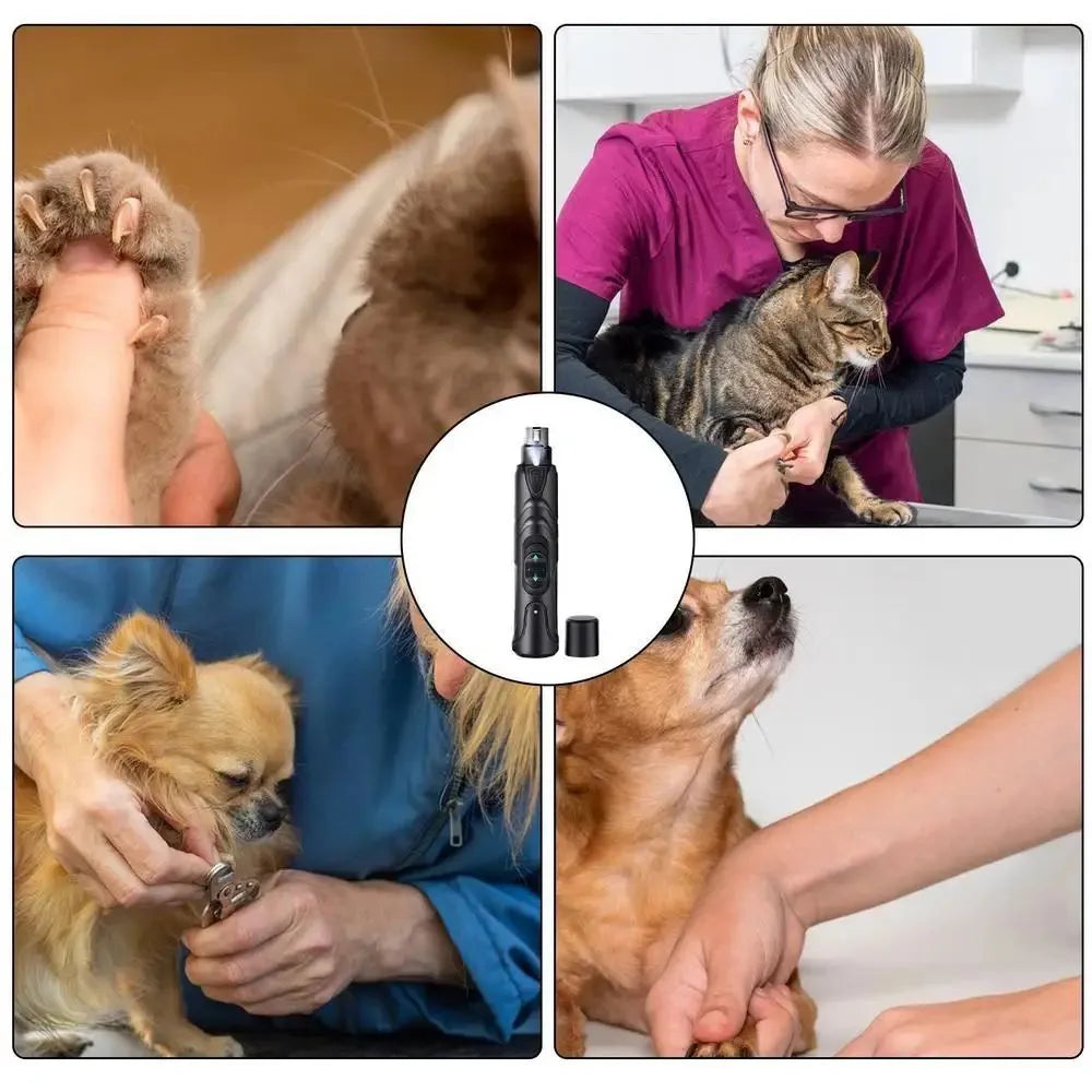 Lighted dog nail grinder with LED, two-speed rechargeable, black ABS, 14.5 cm length