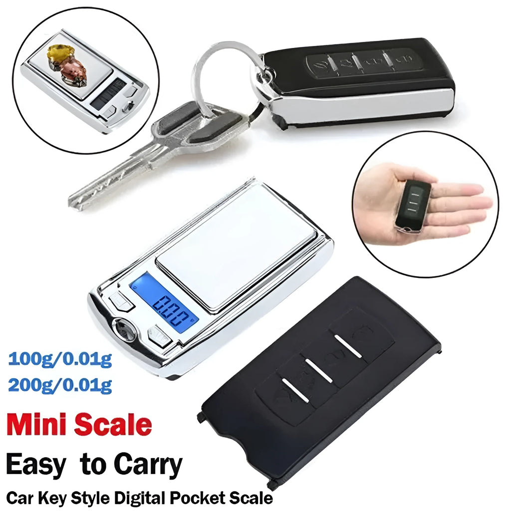 Portable mini digital pocket scale with LCD display, 100g capacity, 0.01g precision, compact grey casing