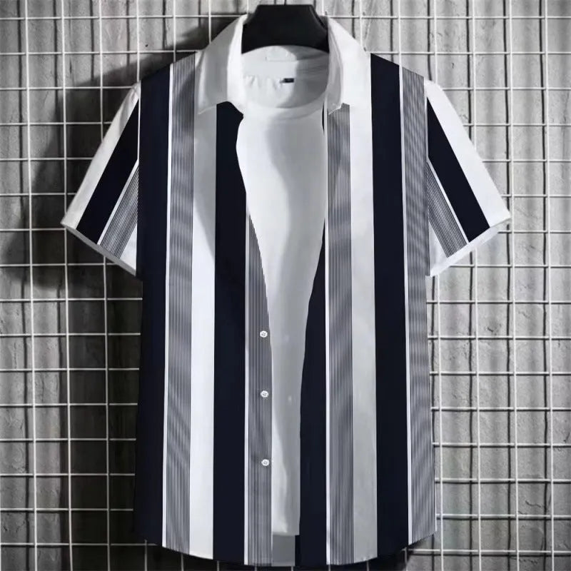 Men's striped linen T-shirt with 3D printed pattern in various colour options