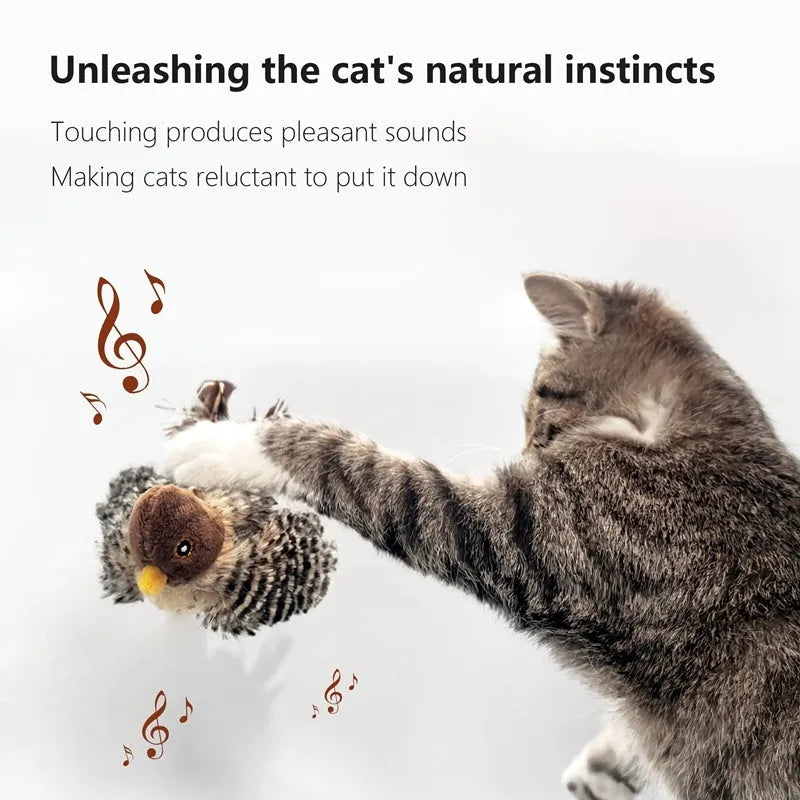 Interactive cat toy electric squeaky simulation bird plush with feather catnip for kittens
