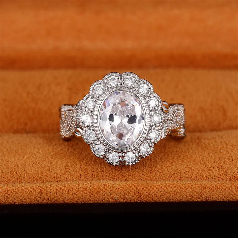 Geometric copper plated women's ring with round zircon in F1770 White Gold colour