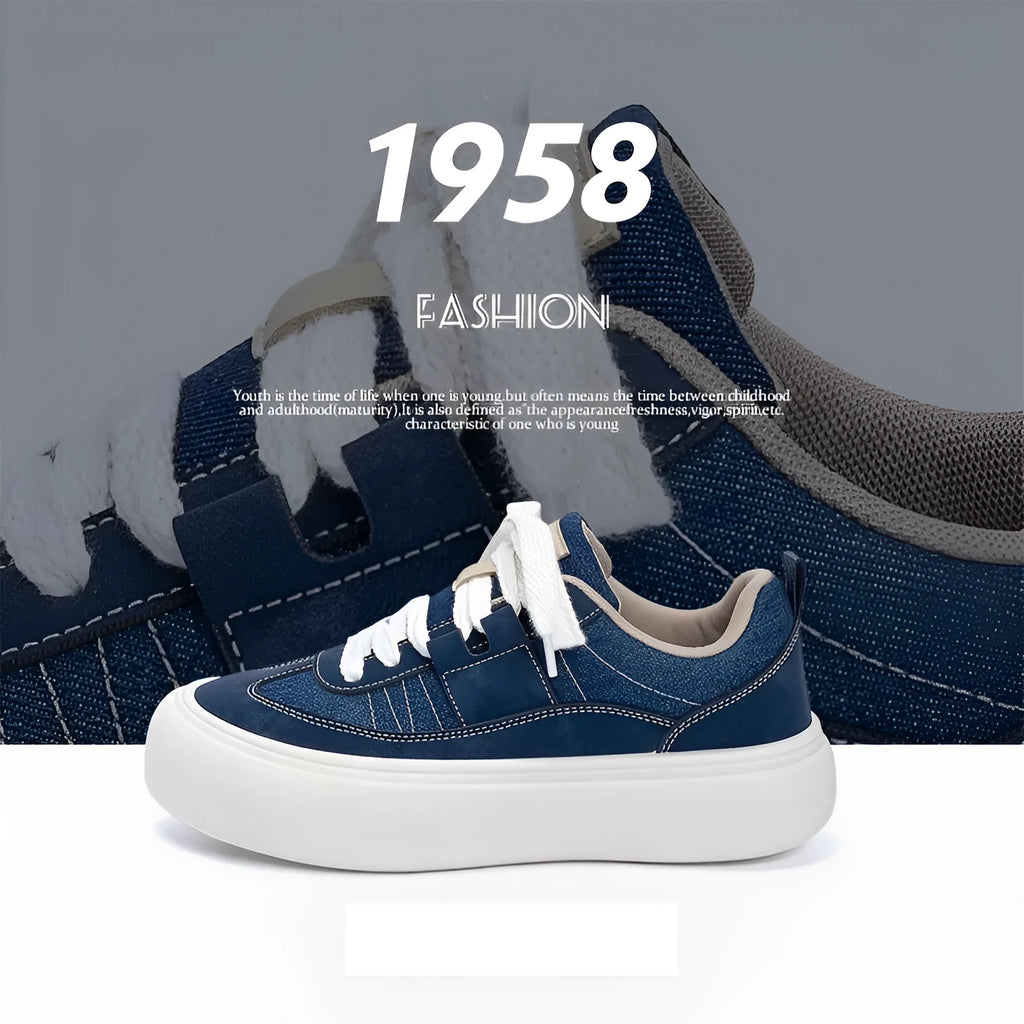 Men's low-top canvas platform shoes with round toe and lace-up closure in multiple colour options
