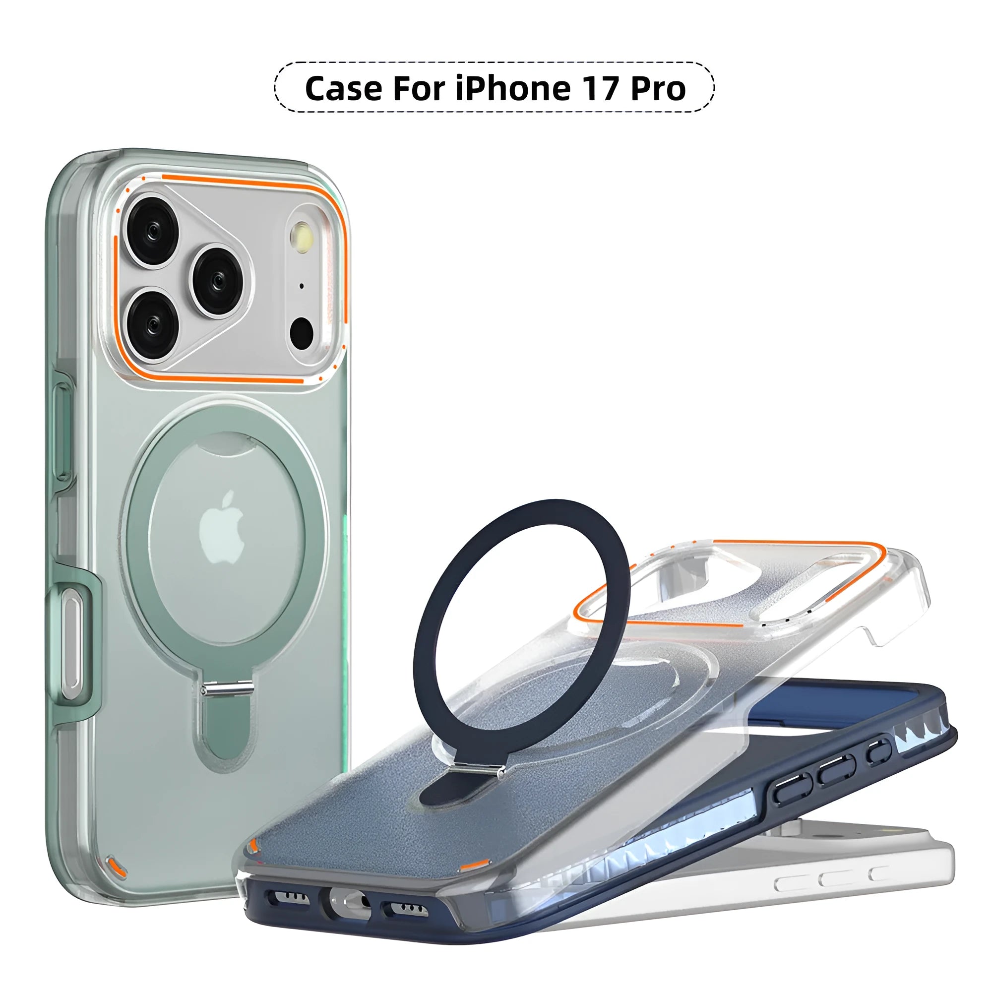 Magnetic phone case for iPhone 17 series with anti-fingerprint back in transparent black, mounted on a vehicle navigation holder.