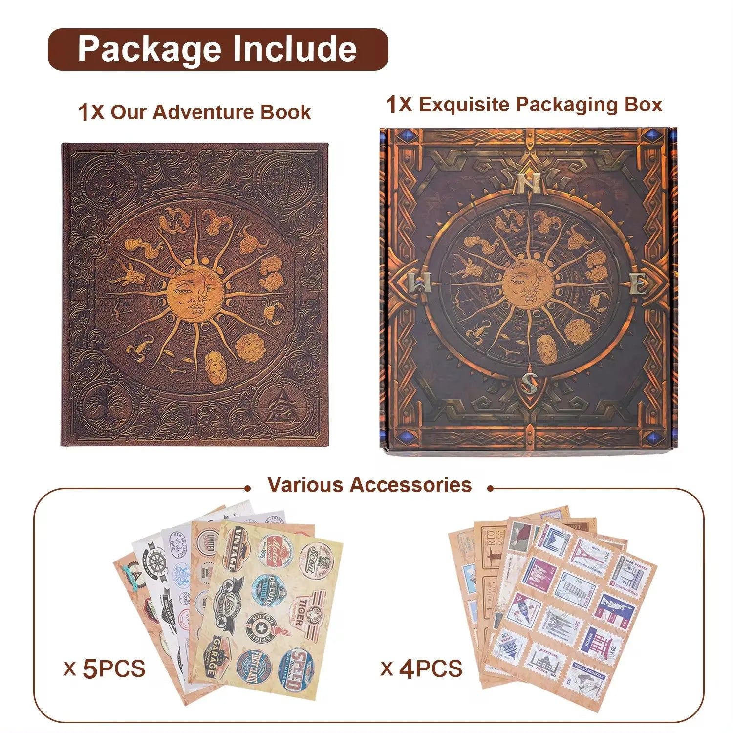 132-page gold photo album with kraft paper pages and hard cardboard cover, 28 x 24.4 cm, displayed open with blank sticky pages.