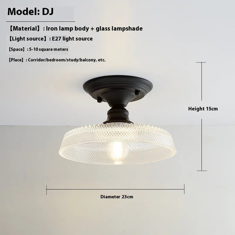 American retro single-head pendant lamp with glass cover for ceiling mounting.