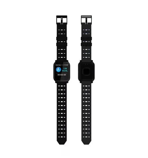 A6 smart fitness bracelet with colour touchscreen and black silicone strap on a wrist