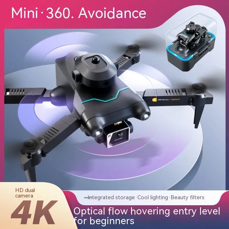 Black quadcopter drone with obstacle avoidance and 4K camera measuring under 30cm