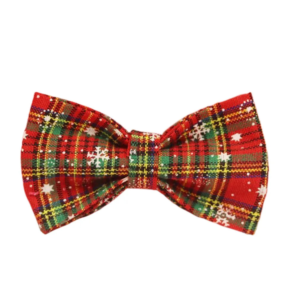 Red snowflake pattern Christmas dog collar leash vest bow four-piece set with plaid design