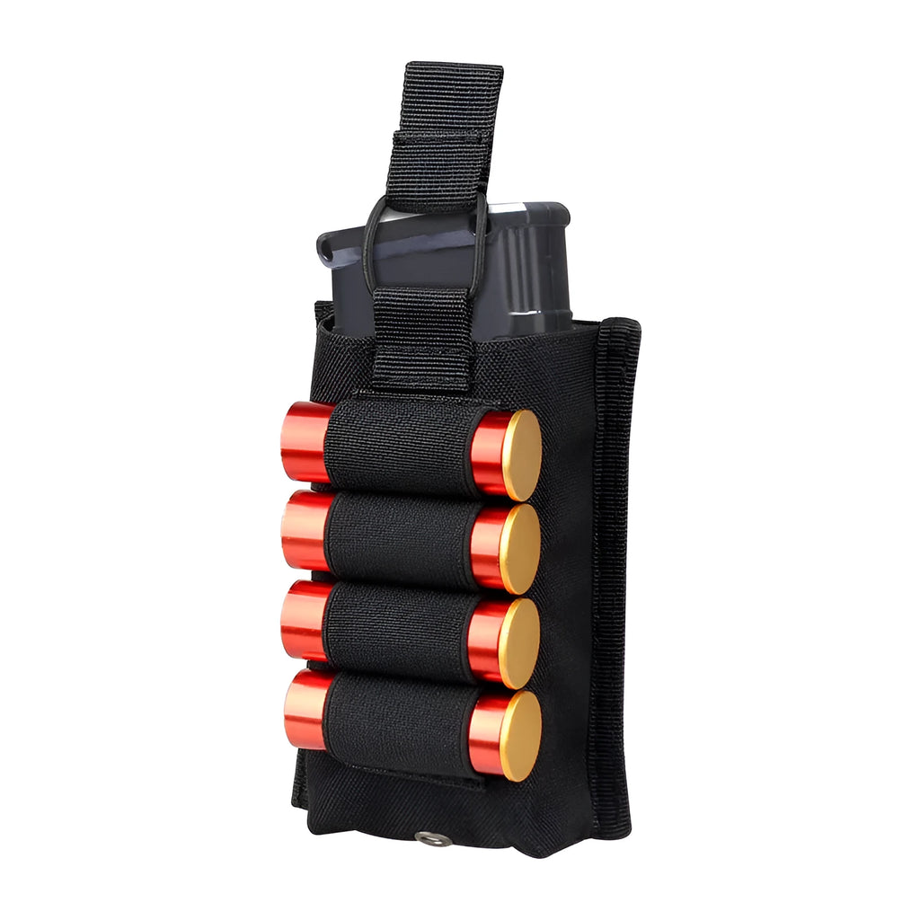 Tactical double-layer 600D nylon magazine holder in black, 132mm x 69mm x 30mm
