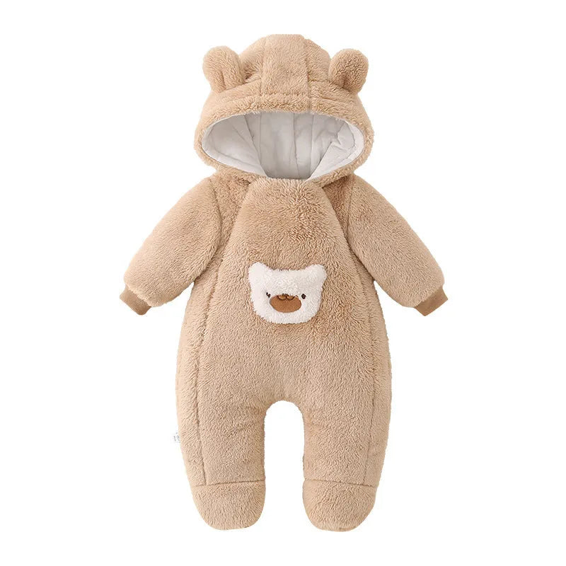Unisex baby jumpsuit in milky white with full front zipper and long sleeves on white background