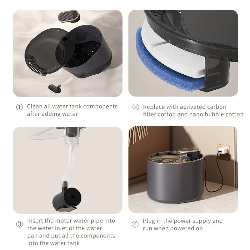 Automatic pet water fountain with USB cable, water pump, and filter element for cats and dogs in Berlin Blue colour