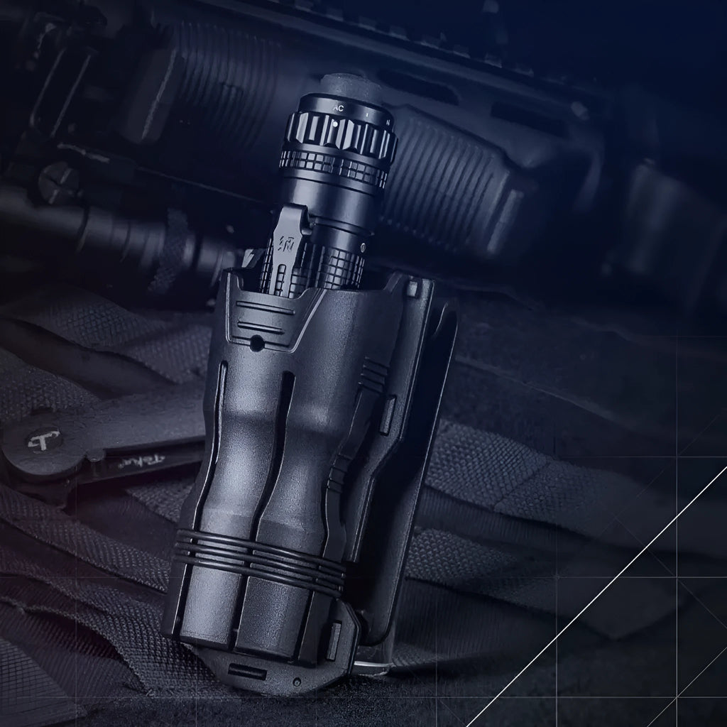 Black nylon glass fibre 360-degree rotating V6 tactical torch quick pull sleeve with belt attachment