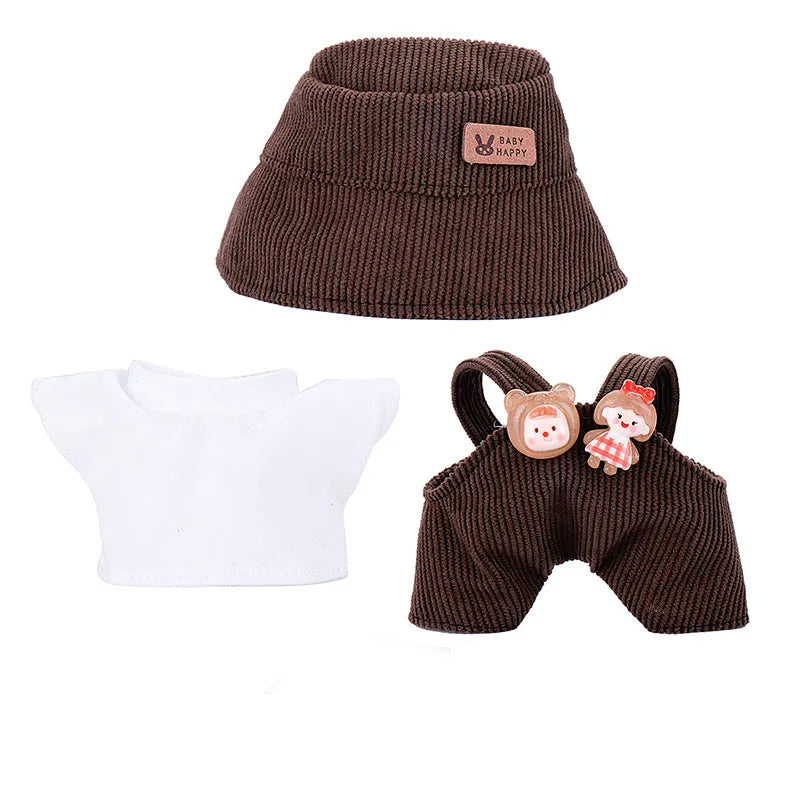 17cm doll clothes set with bucket hat, blouse, pants, and underwear in six colour options including No. 25 to No. 29 and Shoes No. 18