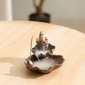Square purple clay ceramic reverse flow incense burner with lotus and plum blossom good luck patterns