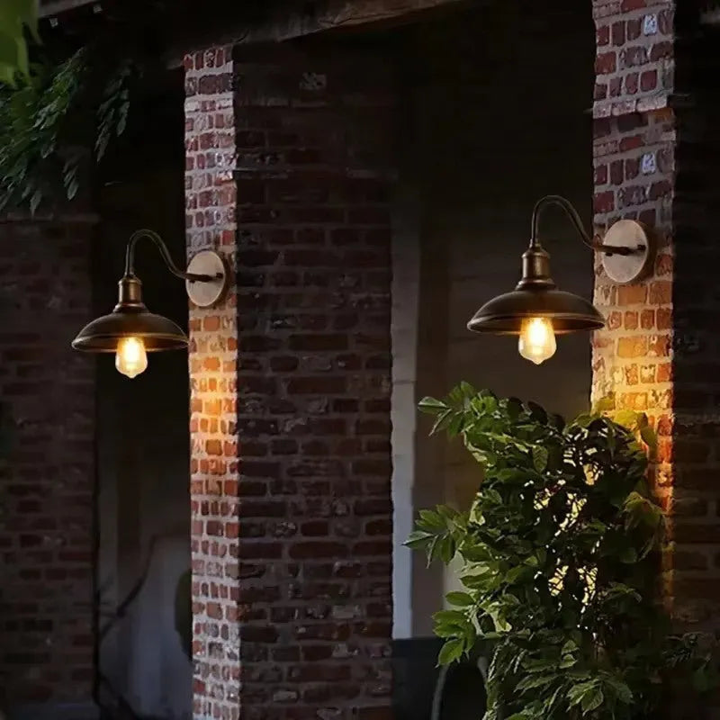 Retro style villa courtyard wall lamp in silver or copper finish with bevel or right angle styling