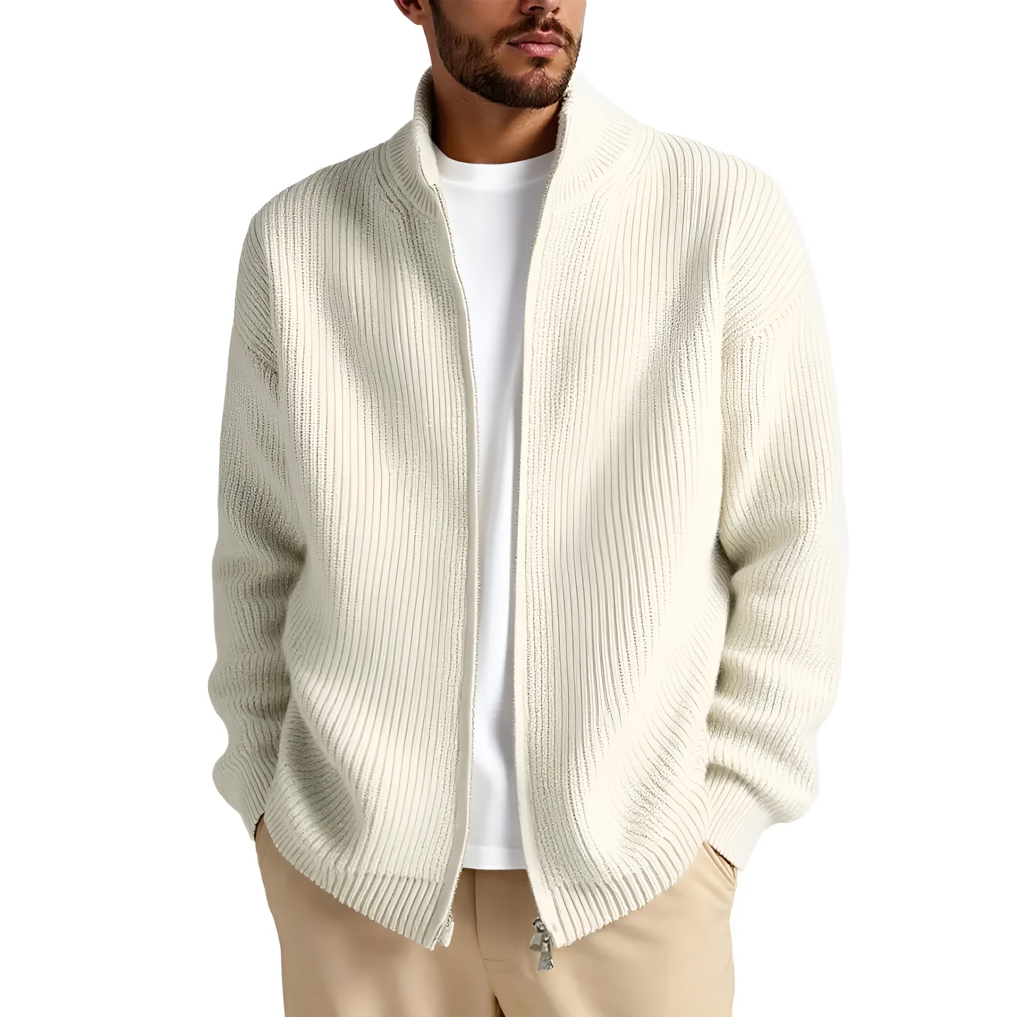 Men's loose fit cardigan sweater coat in acrylic blend fabric available in multiple colours
