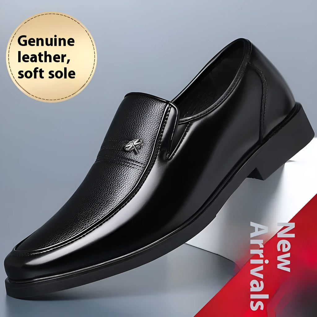 Casual Men's Leather Business Shoes with Soft Bottom, Cowhide Upper, Rubber Sole, Stitching Details, Breathable, Non-Slip, Wear-Resistant, Low Top, Four Seasons Style, Black or Brown, Sizes 37-48