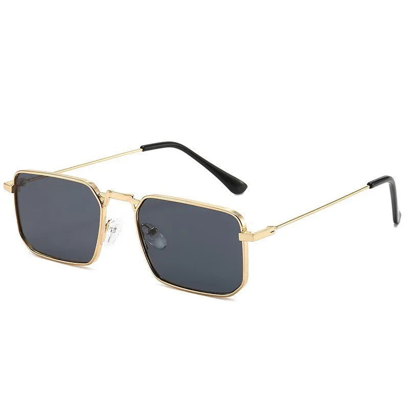 Men's square steampunk sunglasses with gold frame and grey lens, quadrilateral shape, for sun protection and fashion wear