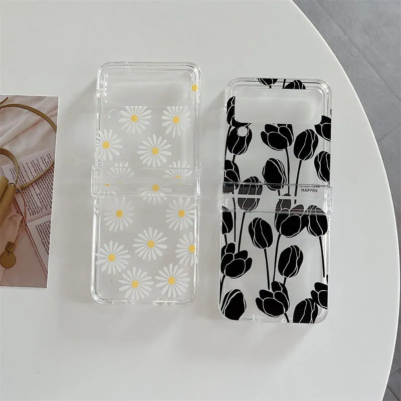 Flower pattern folding screen phone case for Samsung Galaxy Z Flip smartphones