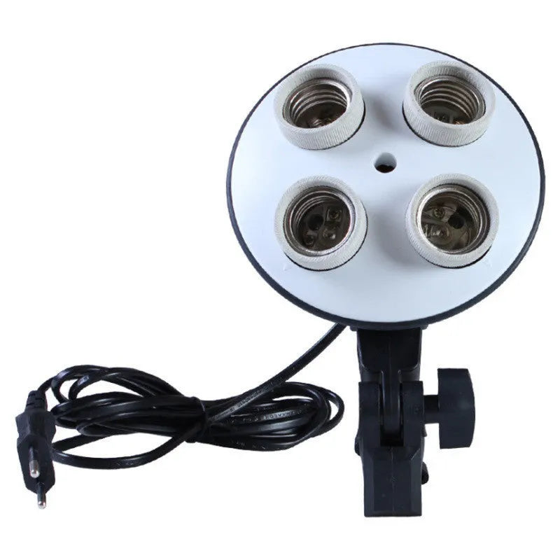 Black ceramic quadruple lamp holder for studio photography with four bulb sockets