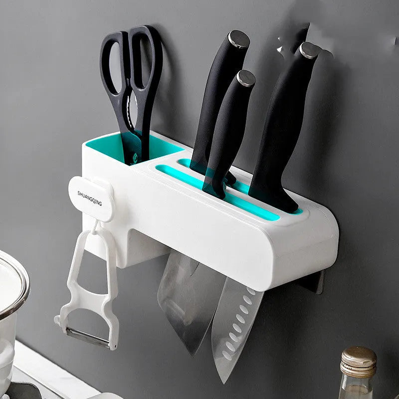 White plastic kitchen knife rack with modern simple design placed on countertop