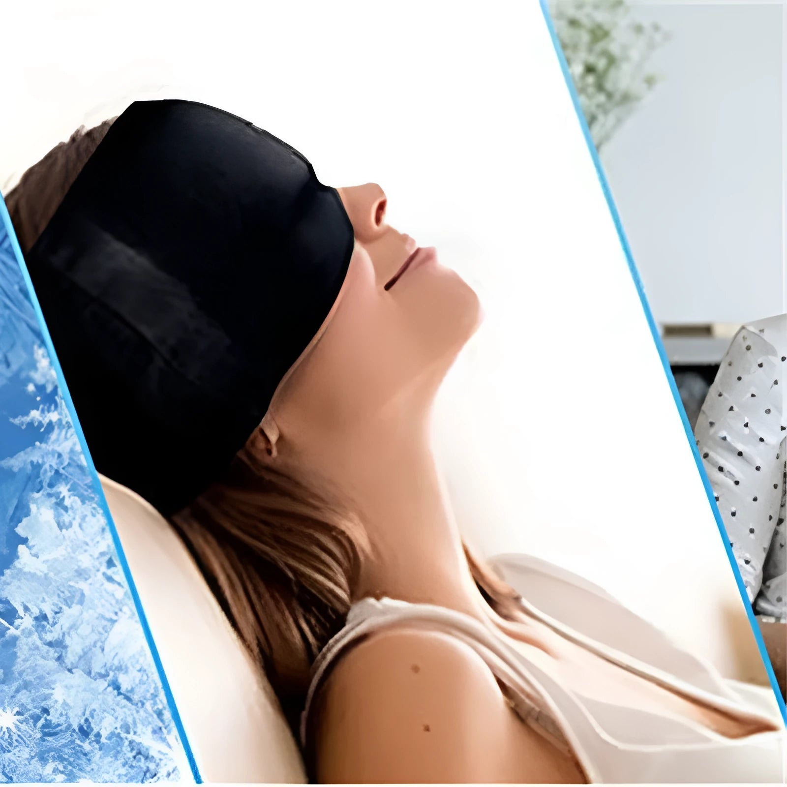 Black and pink elastic cloth gel eye mask for headache relief with cooling properties