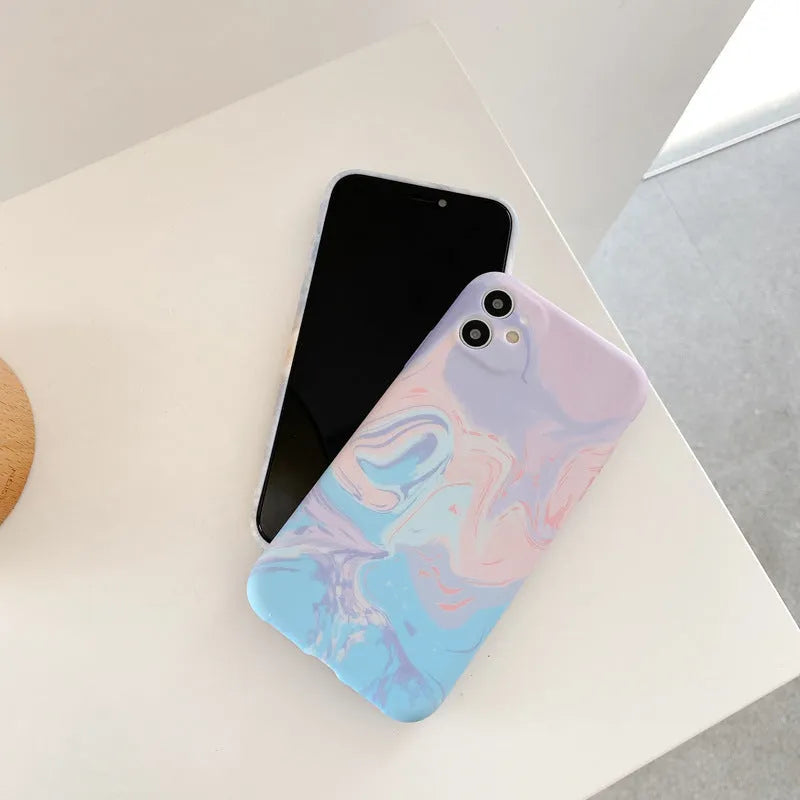 Watercolor ink painting TPU mobile phone case for Apple iPhone in Blue Pink colour