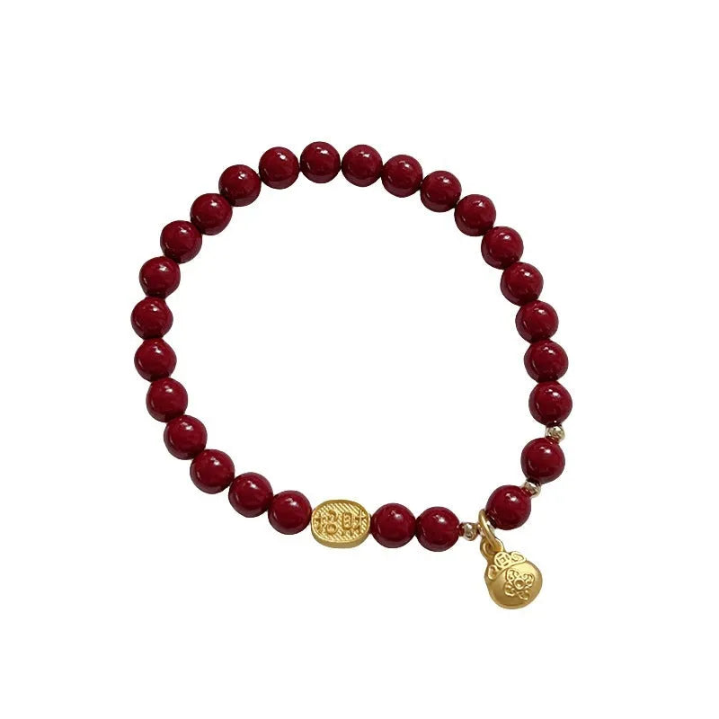 Birth year red beaded cinnabar bracelet with peace buckle gourd pendant in Chinese style for women
