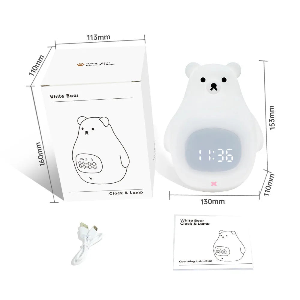Big White Bear shaped silicone night light with soft glow and remote control on a bedside table.