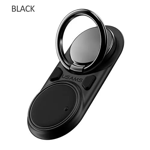 Multifunctional rotating mobile phone holder on a desk showing 360-degree swivel, adjustable angle, in Black colour