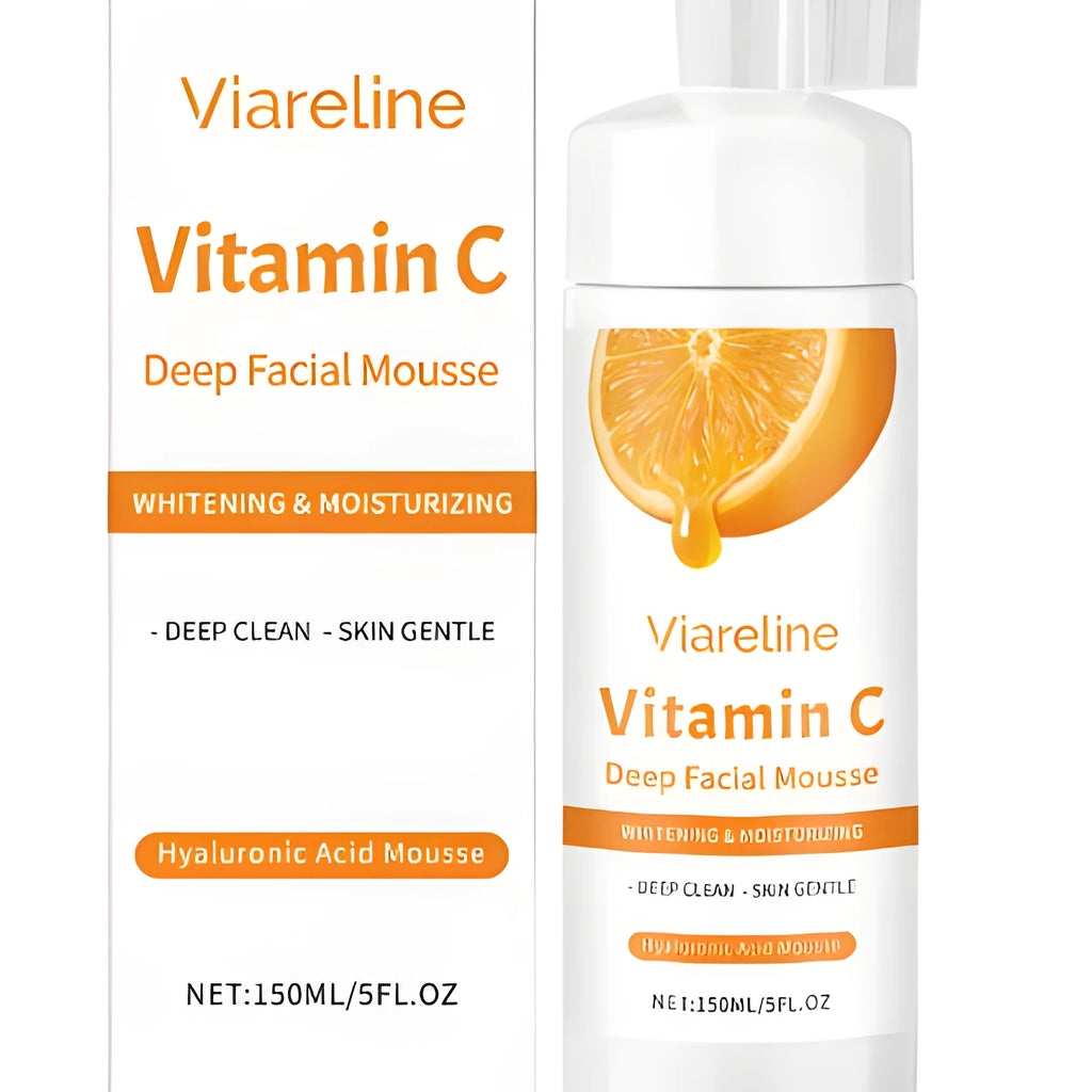 150 ml bottle of Vitamin C brightening facial cleansing mousse with hyaluronic acid and aloe extract.