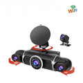Dual-lens HD driving recorder with a 3.5-inch LCD screen mounted on a car windscreen.