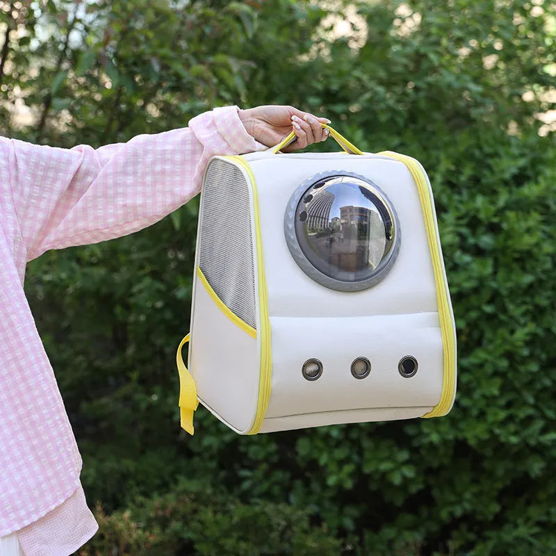 Space capsule large capacity breathable pet backpack in grey, nylon, 33x29x42cm, for cats up to 6.50kg, with side snack bags