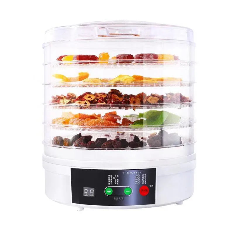 Five-layer stainless steel tray food dehydrator with British plug for home use.