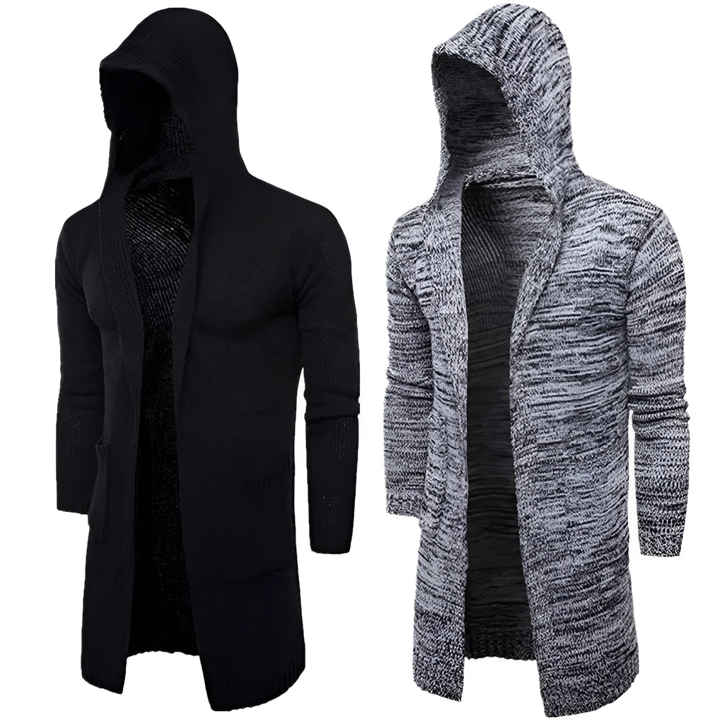 Men's new fashion wool blend cardigan sweater in Black with open front and button closure
