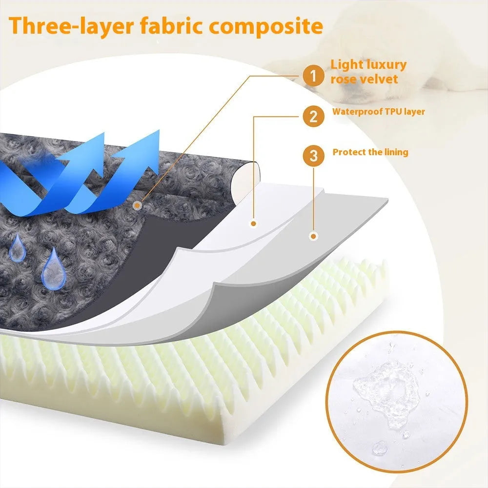Grey U-shaped dog sofa bed with embossed velvet removable cover and sponge cushion