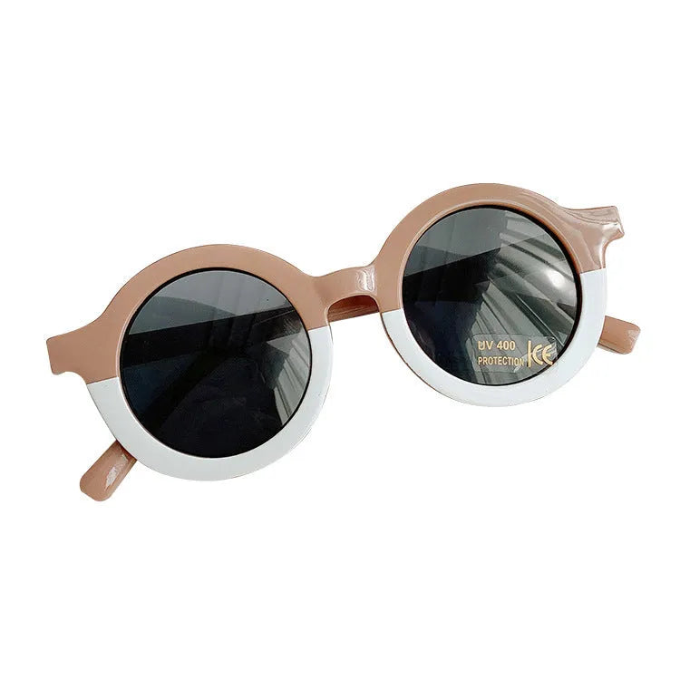 Children's round plastic sunglasses Korean cartoon style in lotus root pink white double fight colour