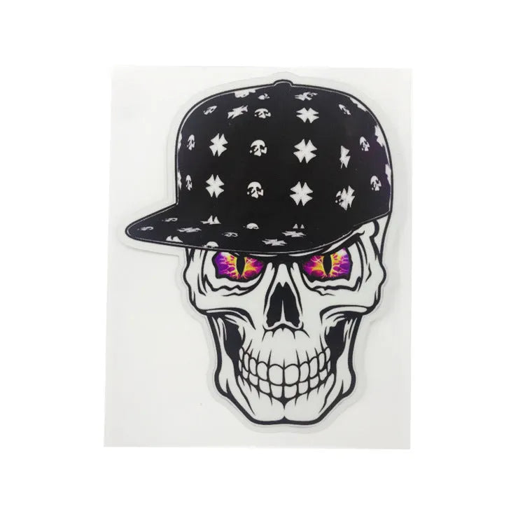 13cm reflective skull car sticker in Skull-5 style, self-adhesive, four pieces shown