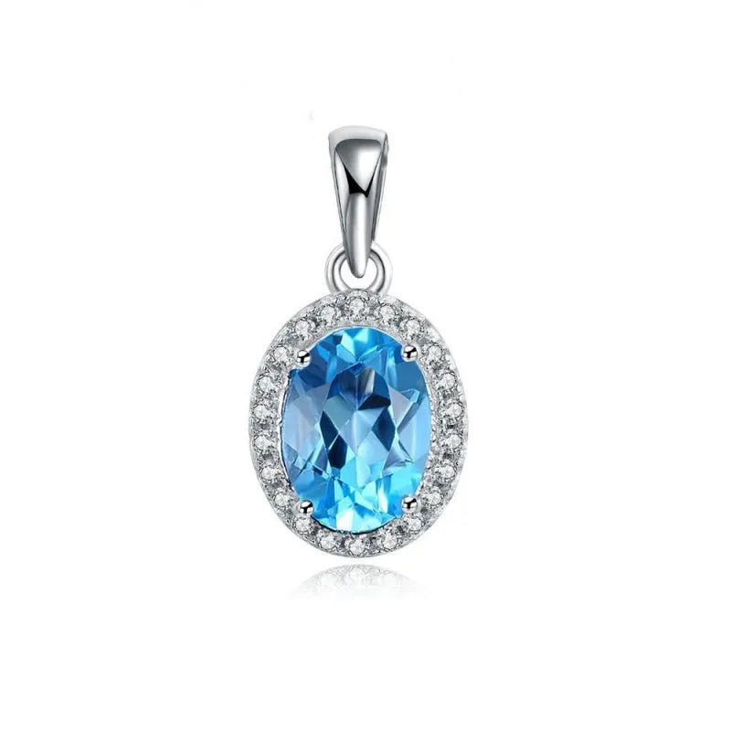 925 sterling silver geometric jewellery set with blue topaz gems including earrings, ring, necklace and pendant