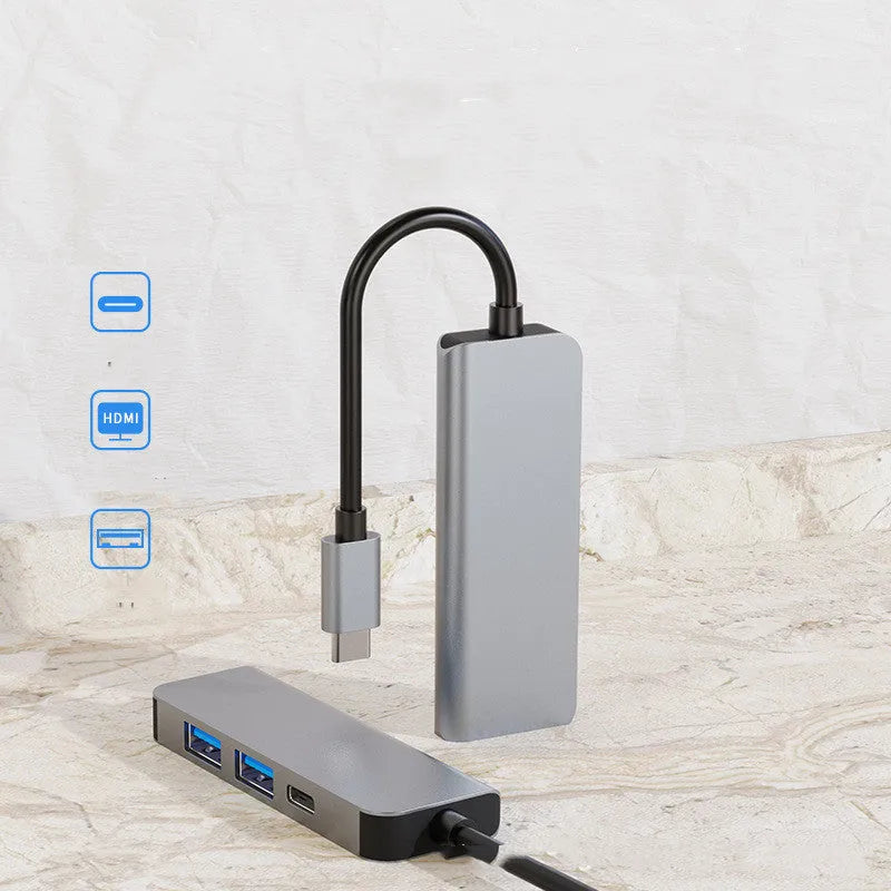Compact aluminium four-in-one USB C hub with 4K HDMI, PD charging, USB, SD and TF card slots
