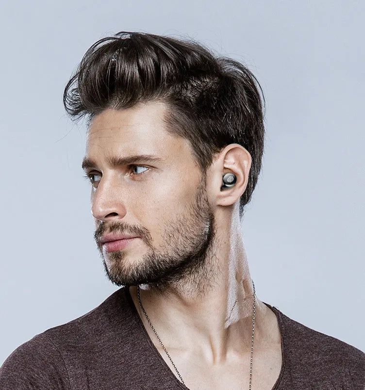 V11 Bluetooth earphone with digital display touch controls and 4000mAh charging storage box in black