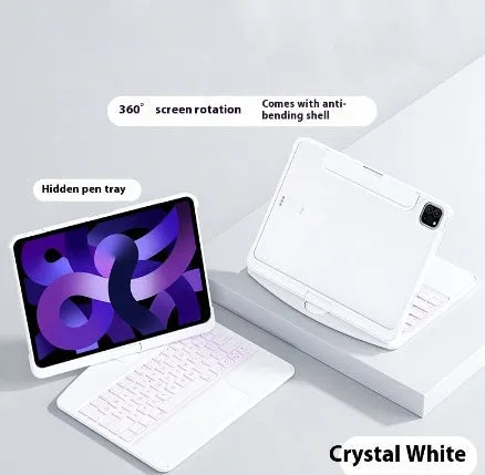 360 swivel transparent keyboard case for iPad with trackpad and telescopic pen slot