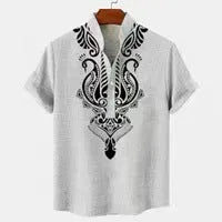 Men's striped linen leisure shirt with personalised buttons in loose fit casual styling