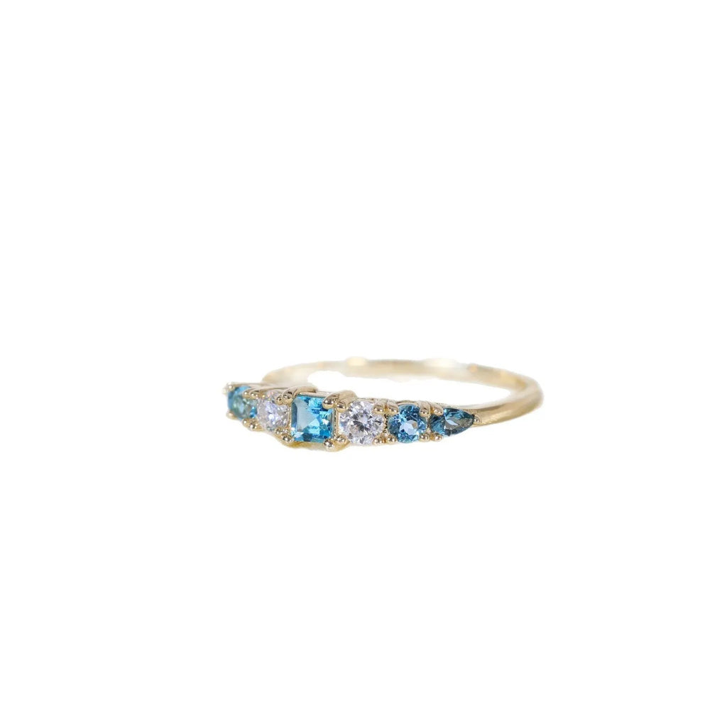 S925 sterling silver geometric ring with yellow gold finish diamond treated for women US sizes 6-10