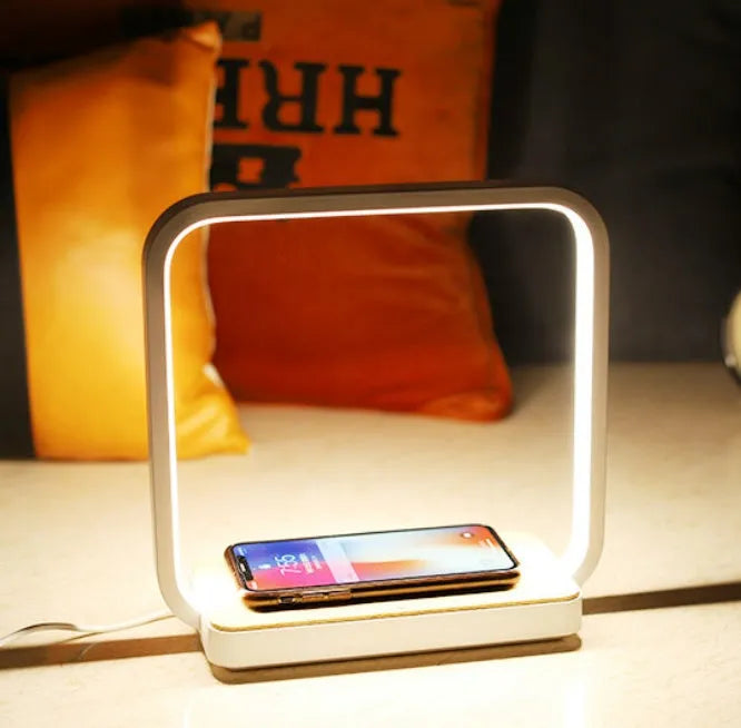 White plastic intelligent induction lamp with touch switch and Apple charging interface